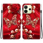 For Redmi Note 14 4G 163.25mm Crystal Texture Colored Drawing Leather Phone Case(Pearl Butterfly Rose)