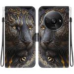 For Redmi A3 Crystal Texture Colored Drawing Leather Phone Case(Black Gold Lion)
