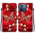 For Redmi 12C / Redmi 11A Crystal Texture Colored Drawing Leather Phone Case(Pearl Butterfly Rose)