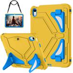 For iPad 2025 / 2022 Black Leopard  Silicone Hydric PC Tablet Case with Shoulder Strap(Yellow Blue)