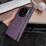 For Honor Magic V5 Folding Shaft Magsafe Carbon Fiber Texture Leather Phone Case(Purple)
