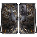 For OPPO Reno12 Pro Global Crystal Texture Colored Drawing Leather Phone Case(Black Gold Lion)