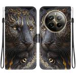 For Realme 12 Pro / 12 Pro+ / P1 Pro Crystal Texture Colored Drawing Leather Phone Case(Black Gold Lion)