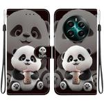 For Realme 12+ Crystal Texture Colored Drawing Leather Phone Case(Milk Tea Bear)
