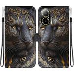 For Realme C67 4G Crystal Texture Colored Drawing Leather Phone Case(Black Gold Lion)