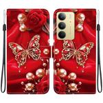 For Realme C75 4G / Realme 14x India Crystal Texture Colored Drawing Leather Phone Case(Pearl Butterfly Rose)