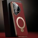 For Huawei Pura 70 Pro Plain Leather MagSafe Holder Phone Case(Red)