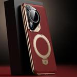 For Huawei Pura 70 Ultra Plain Leather MagSafe Holder Phone Case(Red)