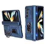 For Samsung Galaxy Z Fold5 5G Kalebol Sliding Window Hinge Phone Case with Ring Stand(Blue)