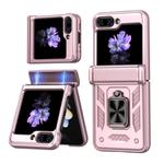 For Samsung Galaxy Z Flip5 5G Kalebol Sliding Window Hinge Phone Case with Ring Stand(Rose Gold)