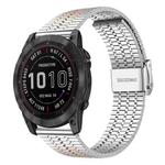 For Garmin Fenix 8 / 7X / 6X / 5X 26mm xDfind Seven Beads Buckle Stainless Steel Watch Band(Silver Rose Gold)