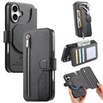 For iPhone 16 Plus Twill Fabric MagSafe RFID Anti-theft Zipper Wallet Leather Phone Case(Black)