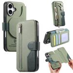 For iPhone 16 Plus Twill Fabric MagSafe RFID Anti-theft Zipper Wallet Leather Phone Case(Green)