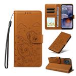 For Motorola Moto G55 5G Embossed Heart Dog RFID Blocking Wallet Leather Phone Case(Brown)