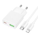 hoco N73 Speed PD20W + QC3.0 Ultra-thin Charger, Plug:EU Plug with Type-C to 8 Pin Cable(White)