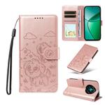 For Realme 12+ 5G / 12 4G Global Embossed Heart Dog RFID Blocking Wallet Leather Phone Case(Rose Gold)