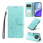 For Realme 13 5G / 12 5G Global Embossed Heart Dog RFID Blocking Wallet Leather Phone Case(Green)