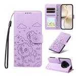 For Realme 14 Pro+ 5G Embossed Heart Dog RFID Blocking Wallet Leather Phone Case(Purple)