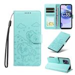 For Realme C35 4G / Narzo 50A Prime Embossed Heart Dog RFID Blocking Wallet Leather Phone Case(Green)