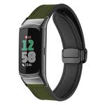 For Fitbit Charge 5 / Charge 6 xDfind Crazy Horse Pattern Silicone Skin Magnetic Buckle Watch Band(Army Green)