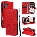 For Nothing CMF Phone 2 Pro Cat and Bee Embossed Flip Leather Phone Case(Red)