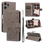 For Nothing CMF Phone 2 Pro Cat and Bee Embossed Flip Leather Phone Case(Grey)
