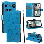 For Nothing Phone 3 Cat and Bee Embossed Flip Leather Phone Case(Blue)