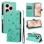 For Huawei Pura 80 5G Cat and Bee Embossed Flip Leather Phone Case(Green)