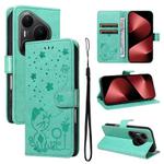 For Huawei Pura 80 Pro 5G Cat and Bee Embossed Flip Leather Phone Case(Green)