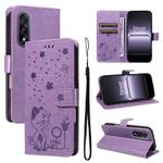 For OnePlus ACE 5 Ultra Cat and Bee Embossed Flip Leather Phone Case(Purple)