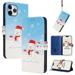 For iPhone 12 Pro / 12 Christmas Series Buckle Leather Phone Case with Hand Strap(Snowflake Snowman)