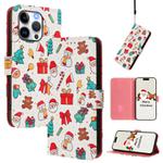 For iPhone 15 Pro Max Christmas Series Buckle Leather Phone Case with Hand Strap(Christmas Elements)