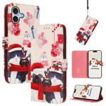 For iPhone 16 Plus Christmas Series Buckle Leather Phone Case with Hand Strap(Christmas Animals)