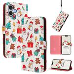 For iPhone 16 Plus Christmas Series Buckle Leather Phone Case with Hand Strap(Christmas Elements)