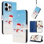 For iPhone 16 Pro Max Christmas Series Buckle Leather Phone Case with Hand Strap(Snowflake Snowman)