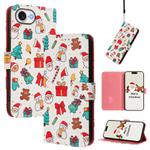 For iPhone 16e Christmas Series Buckle Leather Phone Case with Hand Strap(Christmas Elements)