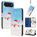 For iPhone 17 Air Christmas Series Buckle Leather Phone Case with Hand Strap(Snowflake Snowman)