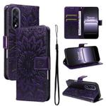 For OnePlus ACE 5 Ultra Embossed Sunflower Pattern Flip Leather Phone Case(Purple)
