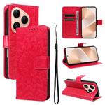 For Huawei Pura 80 5G Embossed Sunflower Pattern Flip Leather Phone Case(Red)