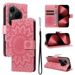 For Huawei Pura 80 Pro 5G Embossed Sunflower Pattern Flip Leather Phone Case(Pink)