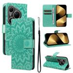 For Huawei Pura 80 Ultra 5G Embossed Sunflower Pattern Flip Leather Phone Case(Green)