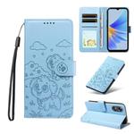 For OPPO A17 4G / A17k Global Embossed Heart Dog RFID Blocking Wallet Leather Phone Case(Sky Blue)