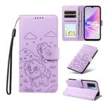 For OPPO A57 4G / 5G 2022 Global Embossed Heart Dog RFID Blocking Wallet Leather Phone Case(Purple)
