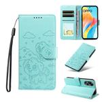 For OPPO A58 4G Embossed Heart Dog RFID Blocking Wallet Leather Phone Case(Green)