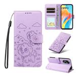 For OPPO A58 4G Embossed Heart Dog RFID Blocking Wallet Leather Phone Case(Purple)