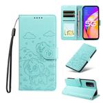 For OPPO A74 4G / F19 4G / F19S Embossed Heart Dog RFID Blocking Wallet Leather Phone Case(Green)