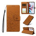 For OPPO Reno11 F / F25 Pro Embossed Heart Dog RFID Blocking Wallet Leather Phone Case(Brown)