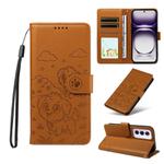 For OPPO Reno12 Pro 5G Global Embossed Heart Dog RFID Blocking Wallet Leather Phone Case(Brown)