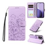 For OPPO Reno14 5G /14 F Global Embossed Heart Dog RFID Blocking Wallet Leather Phone Case(Purple)