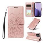 For OPPO Reno14 5G /14 F Global Embossed Heart Dog RFID Blocking Wallet Leather Phone Case(Rose Gold)